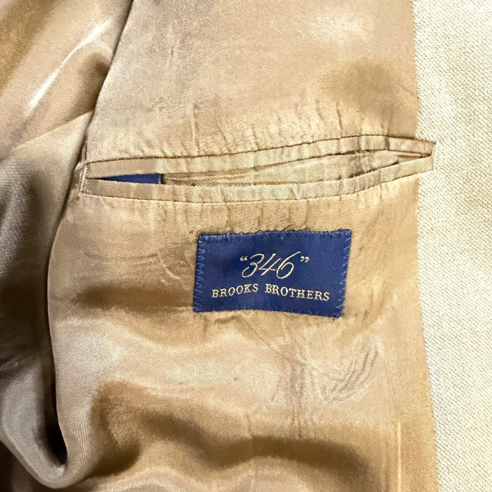 Brooks Brothers 346 Mens 46L Silk Wool Blend Blazer Sport Coat Tan 2 Button